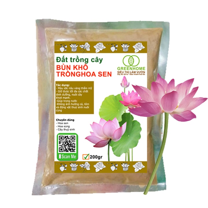 Bùn Khô Trồng Hoa Sen, Gói 200gr, Phù Hợp Cây Thuỷ Sinh, Ngập Nước, Cho Hoa To, Lâu Tàn, Tốt Lá