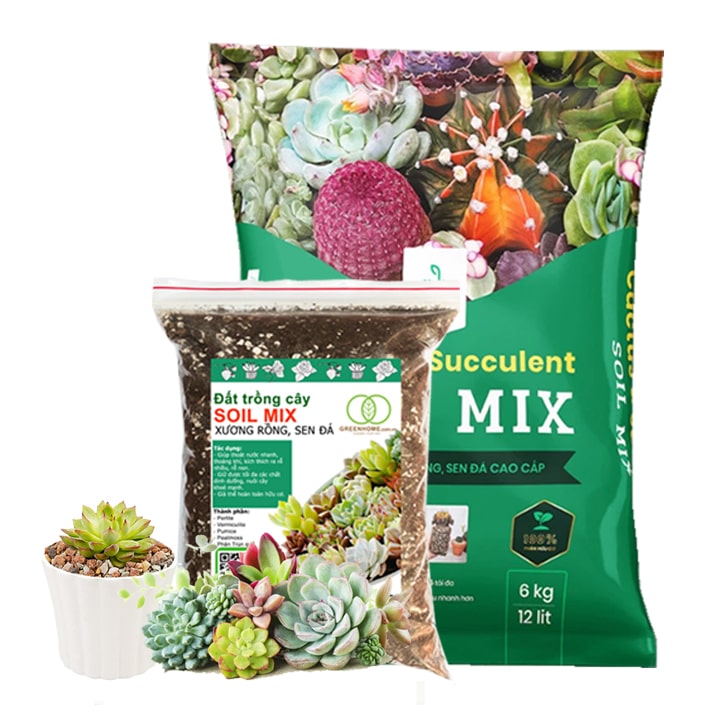 Đất Trồng Sen Đá Soil Mix, Bao 6kg, Trộn Sẵn, 85% Đá Khoáng, Phát Rễ Nhanh, Lên Màu Nhanh, Thoát Nước Tốt